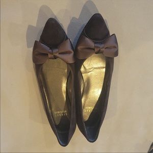 Stuart Weitzman 6.5N brown flats with satin bow